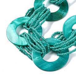 Coquille d’eau douce disque peint à la bombe et colliers de bavoirs en perles acryliques&nbsp;NJEW-S427-02B