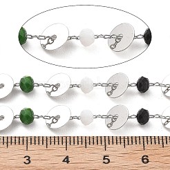 Chaînes rondes plates en laiton et perles de verre faites à la main&nbsp;CHC-L051-06P-02