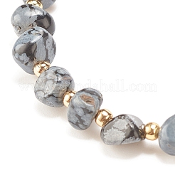 Bracciale elasticizzato con perline rotonde in ossidiana naturale con fiocco di neve&nbsp;BJEW-JB08197-04