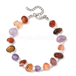 Pulseras redondas de cuentas de perlas y pepitas de piedras preciosas mixtas naturales para mujer.&nbsp;BJEW-JB13956