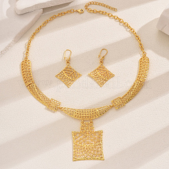 Set di collana e orecchini con ciondolo quadrato cavo in lega vintage per donna&nbsp;OH7924