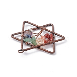 7 chakra pentagramme pierre naturelle mélangée fil de cuivre enroulé puce gros pendentifs&nbsp;G-E195-10R-02