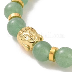 Bracelets extensibles en perles d'aventurine verte naturelle et tête de bouddha en alliage&nbsp;BJEW-JB09420-04