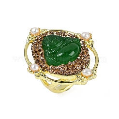 Oval mit Buddha Messing Glas Fingerringe&nbsp;RJEW-P128-01G
