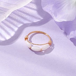 Fingerringe aus Naturmuschel mit Pferdeauge und Kupferdraht umwickelt für Damen&nbsp;RJEW-TA00136