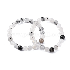 Braccialetti elastici con perline rotonde in quarzo tormalinato naturale per uomo e donna&nbsp;BJEW-G743-01C