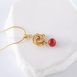 3 collana con triplo anello in acciaio inossidabile in stile francese con ciondolo rotondo rosso per donna&nbsp;DT9932