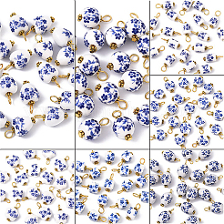 20 Stück blau-weiß bedruckter Porzellananhänger mit Blumenmuster&nbsp;PALLOY-YW00112-01
