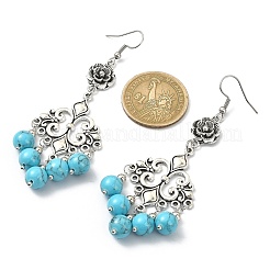 Orecchini pendenti con perline turchesi sintetiche&nbsp;EJEW-JE05385-02