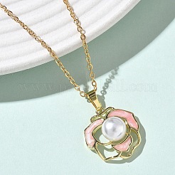 Messing Emaille rosa Blume Anhänger 304 Edelstahl Kette Halsketten für Frauen&nbsp;NJEW-D341-04G
