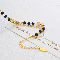 Vintage Strand Messing rund & schwarze Glas Rondell Gliederkette doppellagige Fußkettchen für Frauen&nbsp;TO0841