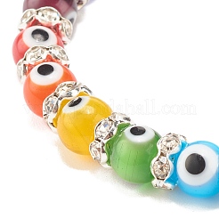 Braccialetto elasticizzato colorato malocchio con perline lampwork e strass di cristallo per le donne&nbsp;BJEW-JB07872-02