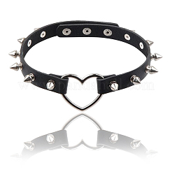 Regolabile regolabile gotico pu pelle lega rivetto a punta cuore collane girocollo per le donne&nbsp;NJEW-WH20816-006P-B