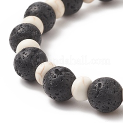 Braccialetto elasticizzato da donna con perline di tartaruga sintetica tinta turchese (tinta) e pietra lavica naturale&nbsp;BJEW-JB09229-02