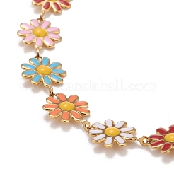 Collar de cadena de eslabones de margarita de esmalte&nbsp;NJEW-P220-01G-03