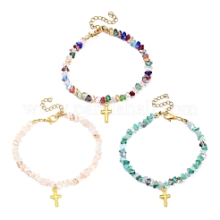 3 bracciale con ciondolo a croce in lega bicolore&nbsp;BJEW-JB12323