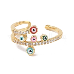 Anello polsino aperto malocchio smaltato con zirconi chiari&nbsp;X-RJEW-P032-43G