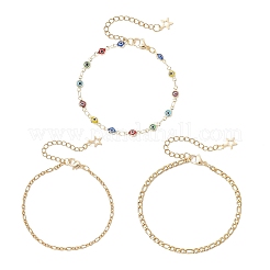 Pulseras de cadena de cable de acero inoxidable 304 y eslabones de lampwork con diseño de ojo malvado para mujer&nbsp;BJEW-JB12449-01