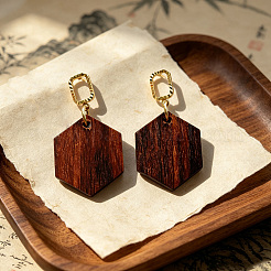 Boucles d'oreilles puces en bois et alliage pour femmes&nbsp;WGFF9D5-01