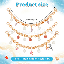 3 pièce 3 styles alliage émail avec ABS plastique imitation perle breloque chaîne de fer sac chaînes décoratives&nbsp;HJEW-PH02229