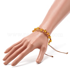Braccialetto di perline intrecciate ambrate imitazione resina rotonda per ragazze donne&nbsp;BJEW-JB06892-02