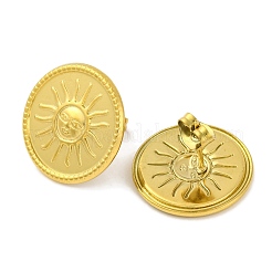 Placcatura ionica (ip) 304 orecchini rotondi piatti in acciaio inossidabile con sole&nbsp;EJEW-D281-24G
