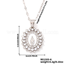 Collier vintage en laiton micro pavé avec zircone cubique transparente creuse ovale avec pendentif religieux de la Vierge Marie&nbsp;VW5093-5