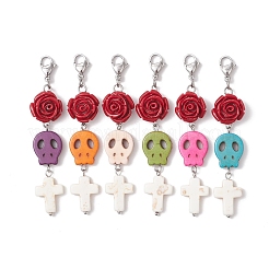 Decorazioni pendenti con perline sintetiche in turchese e corallo a tema Halloween&nbsp;HJEW-TA00366