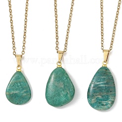 Collana con ciondolo a goccia in amazzonite naturale e catena in acciaio inossidabile 304&nbsp;NJEW-JN06417
