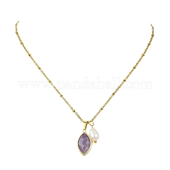 Collane con catena satellitare in acciaio inossidabile 304 con ciondolo in lepidolite naturale sfaccettata&nbsp;NJEW-JN06057-02