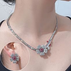 Set di collane con ciondolo e orecchini a bottone in ottone micro pavé di zirconi cubici&nbsp;WG63143-01