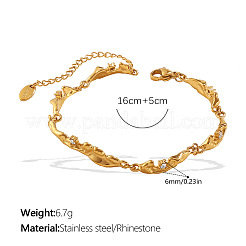 Bracciali da donna in acciaio inossidabile 304 con catena a maglie testurizzate e strass di cristallo.&nbsp;WG1034E-01