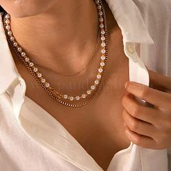 Colliers européens en perles d'imitation rondes de 5.7 mm et perles en acier inoxydable pour femmes&nbsp;ET2024