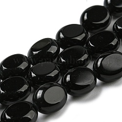 Brins de perles d'onyx noir naturel (teints et chauffés), Ovale Plat, 10x8x5.5mm, Trou: 0.8mm, Environ 39 pcs/chapelet, 15.47'' (39.3 cm)