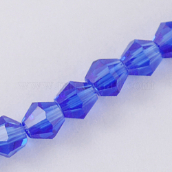 5301 perles bicône imitation cristal autrichien, Chapelets de perles en verre à facettes, bleu, 2x3mm, Trou: 0.5mm, Environ 160~180 pcs/chapelet, 16.54 pouce ~ 17.32 pouces (42~44 cm)