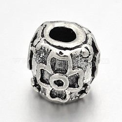 Aluminiumfass im tibetischen Stil mit Blumenperlen, cadmiumfrei und bleifrei, Antik Silber Farbe, 8x8 mm, Bohrung: 3 mm, ca. 500 Stk. / 1000 g