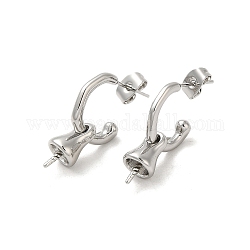Brass Stud Earring Findings, with 925 Sterling Silver Pins, for Half Drilled Beads, Real Platinum Plated, 24x7mm, Pin: 12x0.8mm and 1mm(for Half Drilled Beads)