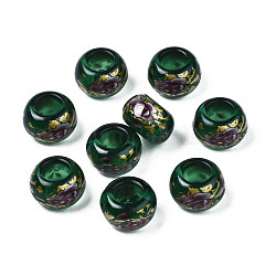 Perline di rondelle in acrilico trasparente con stampa floreale, perline con foro grande, verde, 15x9mm, Foro: 7 mm
