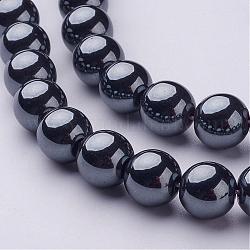 10mm grade aaa noir perles d'hématite synthétique non magnétique ronde brins, taille: environ 10mm de diamètre, Trou: 1mm, Environ 43 pcs/chapelet