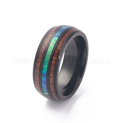 Ионное покрытие (ip) 304 манжетное кольцо из нержавеющей стали paua для женщин, открытые кольца с широкой полосой из дерева, цвет охры, 8 мм, внутренний диаметр: размер США 7 1/4 (17.5 мм)