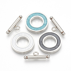 Fermoirs T en 201 acier inoxydable, avec l'émail, anneau, couleur mixte, anneau: 19.5x2 mm, diamètre intérieur: 10 mm, bar: 21x7x3 mm, Trou: 2mm