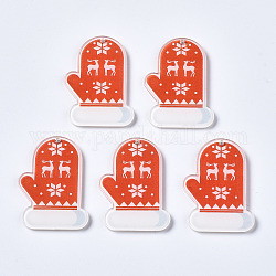 Pendentifs acryliques imprimés transparents, Noël, gant avec renne de noël, rouge-orange, 34.5x24.5x2.5mm, Trou: 1.5mm