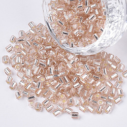 6/0 perles de bugle de verre, Argenté, rose brumeuse, 3.5~5x3.5~4mm, Trou: 1mm, environ 4500 pcs / sachet 