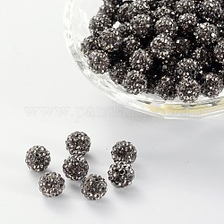 Polymer Clay Rhinestone Beads, Pave Disco Ball Beads, Grade A, Round, Half Drilled, Black Diamond, 8mm, Hole: 1mm
