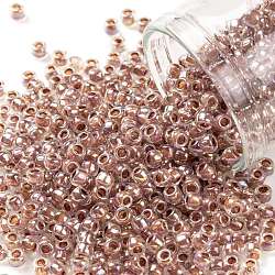 TOHO Round Seed Beads, Japanese Seed Beads, (1847) Light Terra Cotta Lined Crystal Rainbow, 8/0, 3mm, Hole: 1mm, about 222pcs/bottle, 10g/bottle