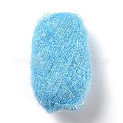Polyester Crochet Yarn, Sparkling Scrubby Yarn, for Dish Scrubbies, Dishcloth, Decorating Crafts Knitting, Cyan, 10~13x0.5mm, 218.72 yard(200m)/roll