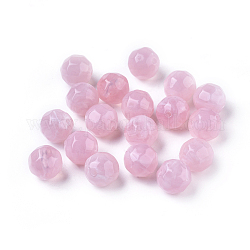 Perles rondes acryliques, style de pierres fines imitation, facette, rose brumeuse, 11mm, Trou: 2mm