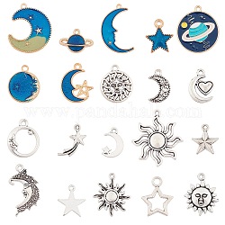 SUNNYCLUE Starry Sky Theme Alloy Enamel Pendants, Moon and Star, Blue, 40pcs/box