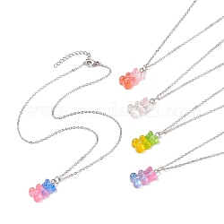 Resin Bear Pendant Necklace, 304 Stainless Steel Jewelry for Women, Mixed Color, 15.83 inch(40.2cm)