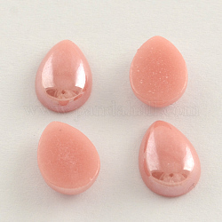 Pearlized Plated Opaque Glass Cabochons, teardrop, Rosy Brown, 18x13x5mm